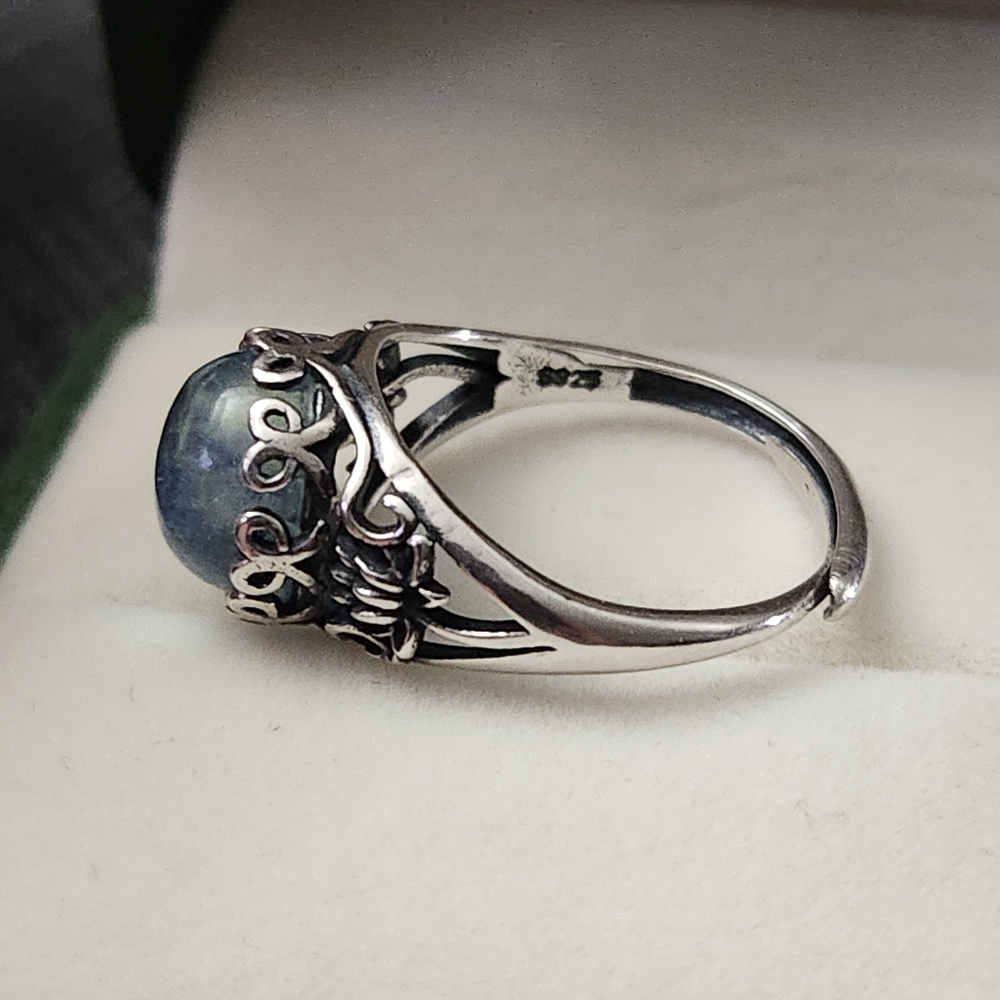 S925 Aquamarine Ring Round Stone Adjustable Band March Pisces ♓️ - Picture 5 of 5